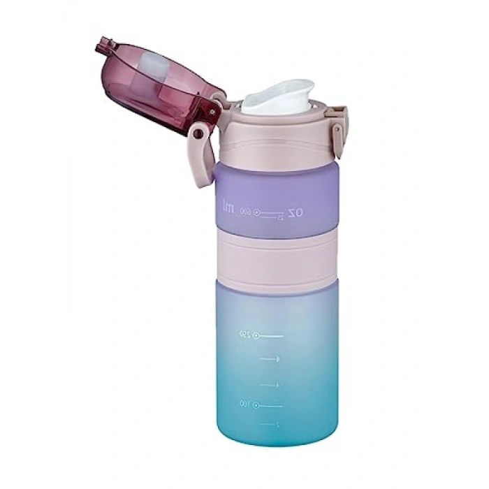 600ml Kaydırmaz Silikon Gövde Motivasyon Su Matarası
