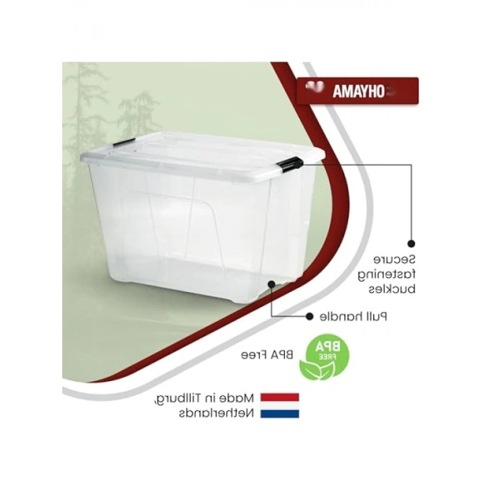 60L Kapaklı Şeffaf Saklama Kutusu - 4lü Set