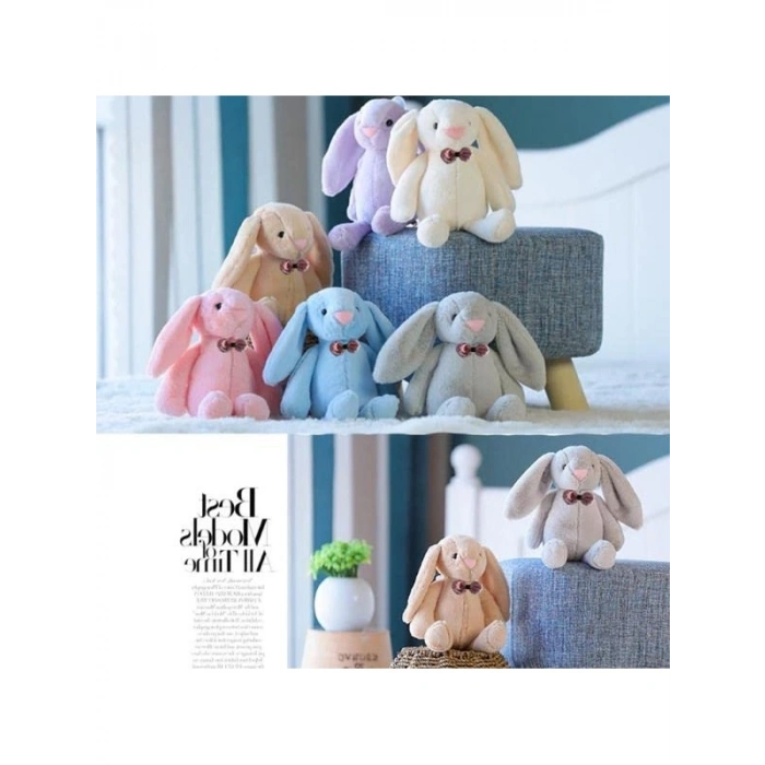 65 cm Uzunlukta Mavi Papyonlu Peluş Tavşan