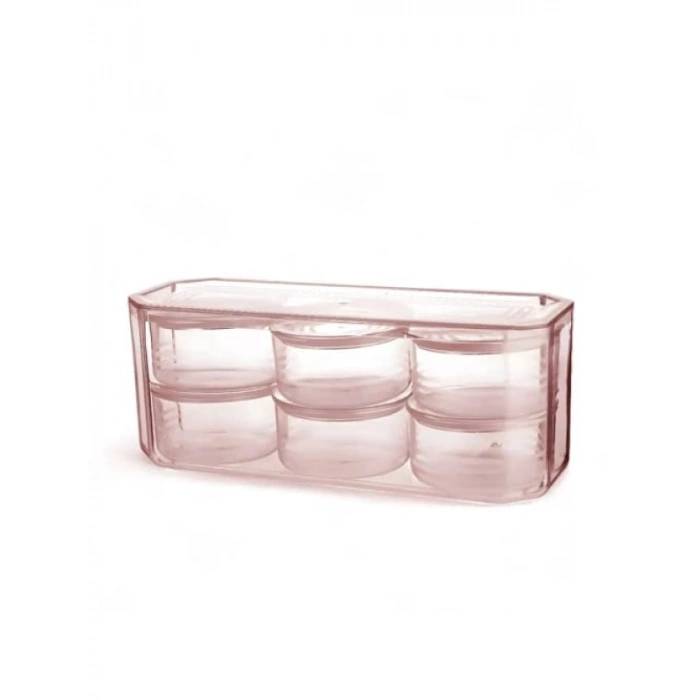 7 Parça Pembe Kristal Plastik Kahvaltılık Set - Vakum Kapaklı Saklama Kabı
