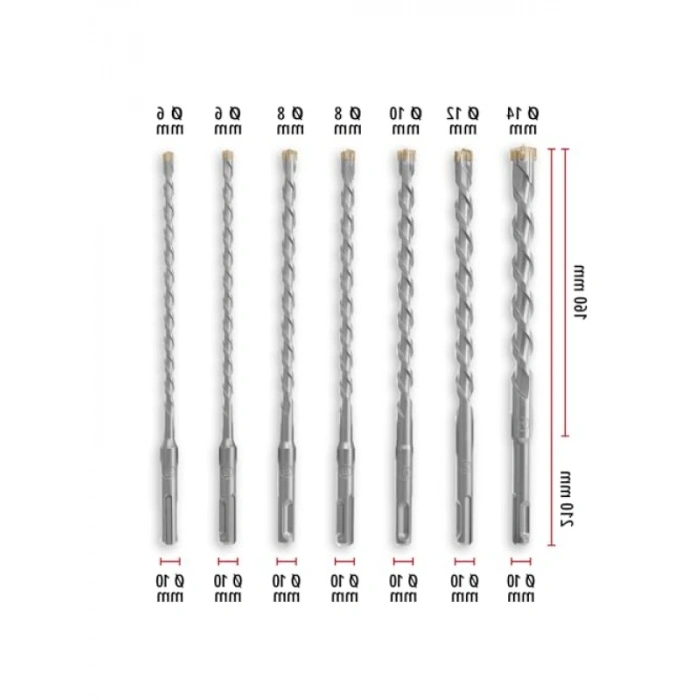 7 Parça SDS Plus Kırıcı Matkap Ucu Seti - 210 mm, Karbür Uçlu, Merkezleme Uçlu