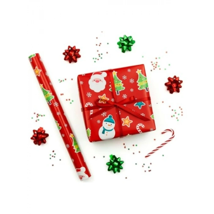 70x100 cm Premium Yılbaşı Hediye Paketleme Kağıdı 2li Set | Kolay Kullanım, Canlı Renkler
