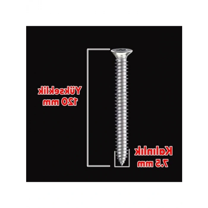 7.5x120 mm Sivri Uçlu Dübelsiz Beton Vidası - 50 ADET