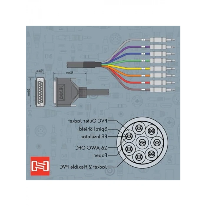 8li DB25-TRS Snake Kablo 3 m - Dayanıklı Metal Konektörler