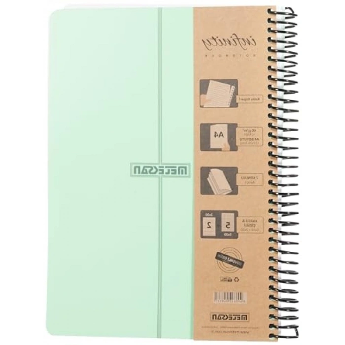 A4 Boyutunda 210 Yapraklı Spiralli Defter - 7 Konulu Yeşil Kapak