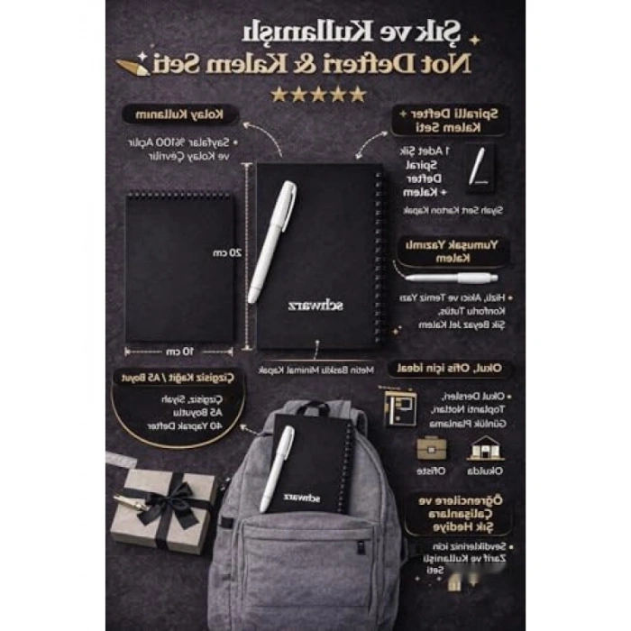 A5 Çizgisiz Spiralli Defter, Premium Kalite, Beyaz Jel Kalem Hediye