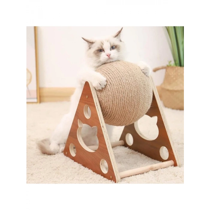 Ahşap İpli Kedi Oyuncak Topu, Tırmalama Ürünü