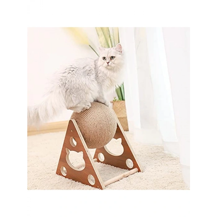 Ahşap İpli Kedi Oyuncak Topu, Tırmalama Ürünü