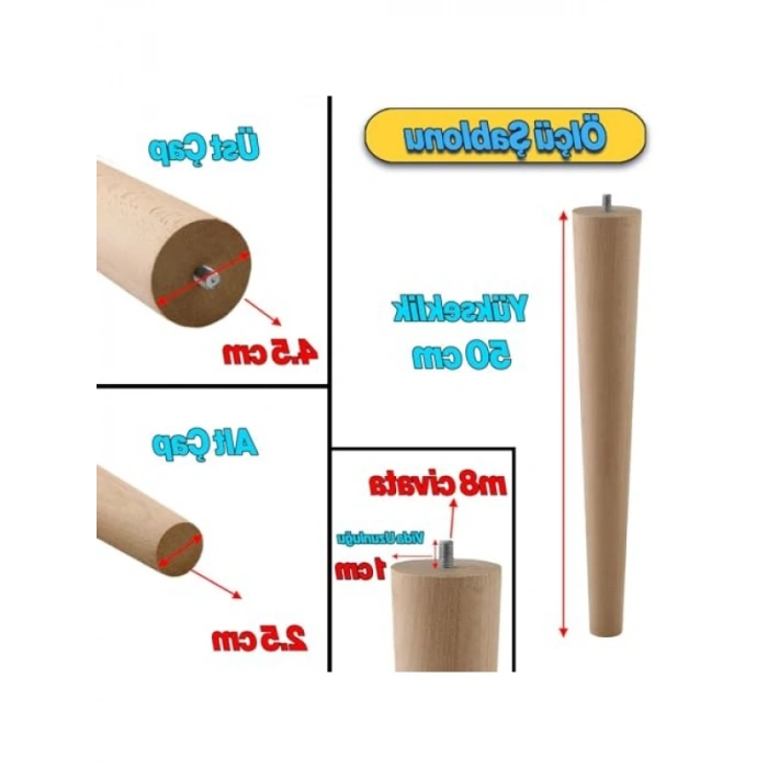 Ahşap Mobilya Ayağı, 4 Adet, 50 cm, M8 Civatalı