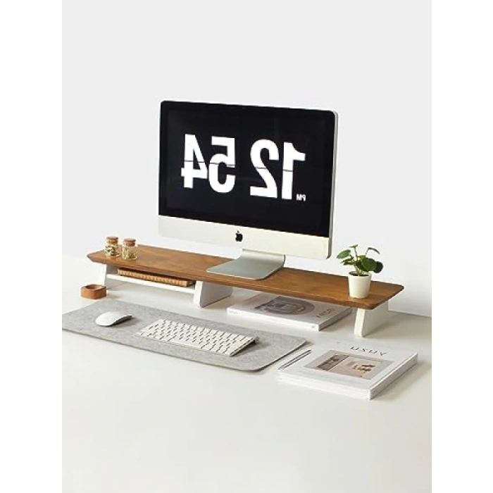 Ahşap Monitör Yükseltici - Ekran Standı - Meşe Renk