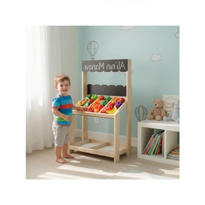 Ahşap Oyuncak Manav Tezgahı - Çocuklar için Eğlenceli Market Oyun Seti