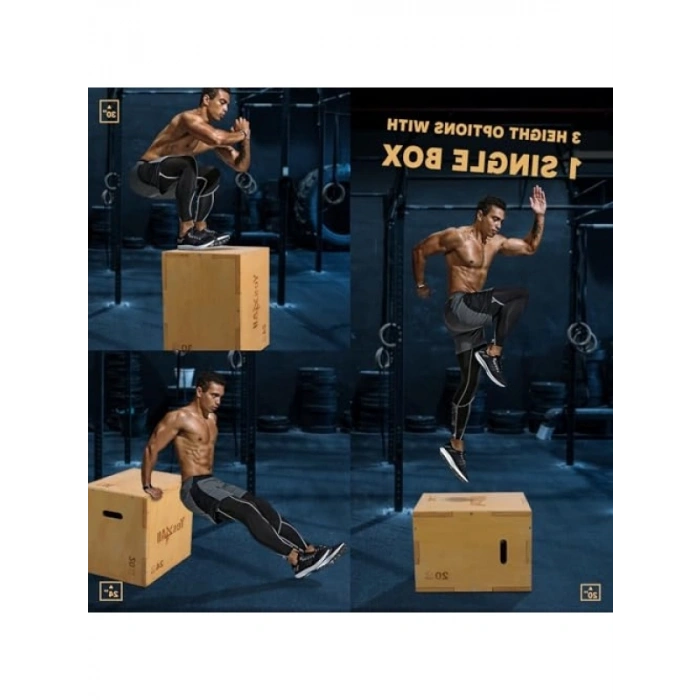 Ahşap Plyo Jump Kutusu - 3ü 1 Arada, Kaymaz Yüzey