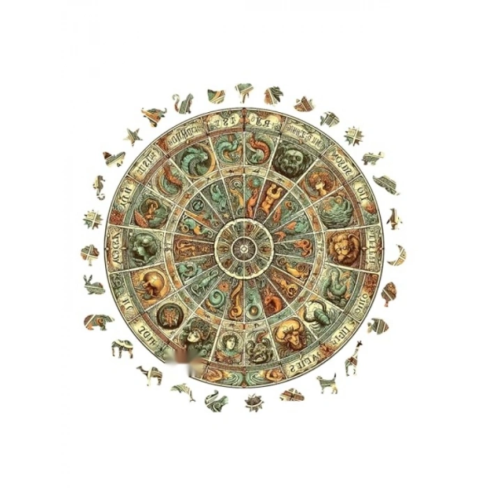 Ahşap Puzzle - Antik Zodyak Çarkı, 252 Parça, 29 x 29 cm, Yapıştırıcı Folyo Dahil