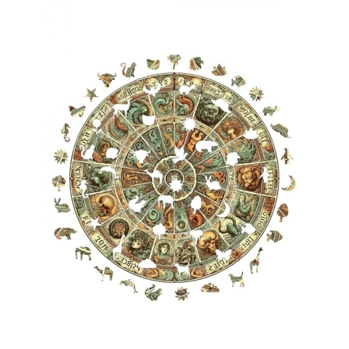 Ahşap Puzzle - Antik Zodyak Çarkı, 252 Parça, 29 x 29 cm, Yapıştırıcı Folyo Dahil