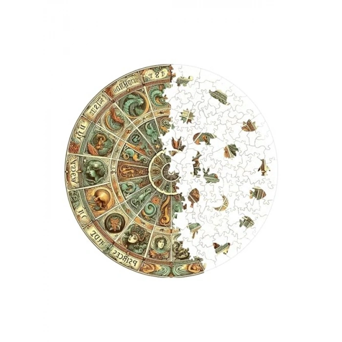 Ahşap Puzzle - Antik Zodyak Çarkı, 252 Parça, 29 x 29 cm, Yapıştırıcı Folyo Dahil