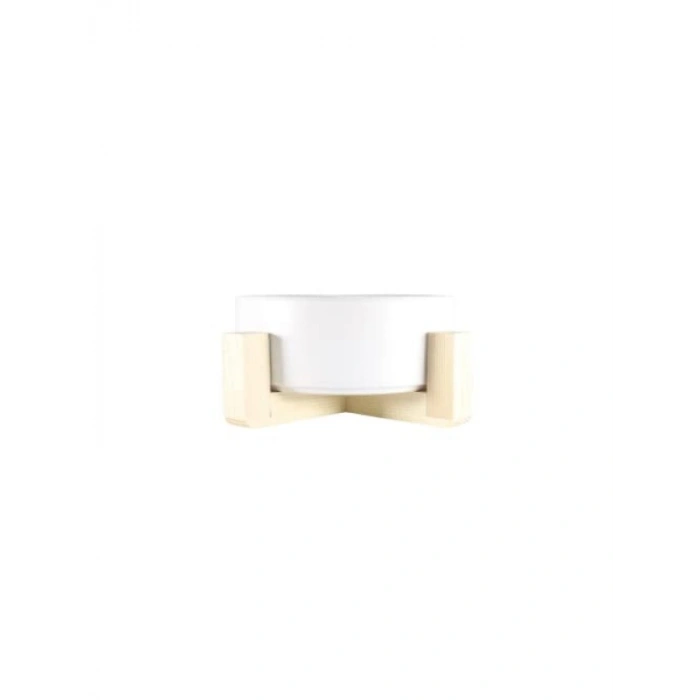 Ahşap Stand ve Seramik Kase ile Minimalist Kedi Mama/Su Kabı Tekli (Beyaz)