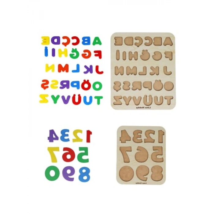 Ahşap Tabanlı Eğitici Alfabe ve Rakam Puzzle Seti