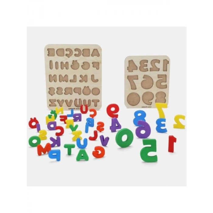 Ahşap Tabanlı Eğitici Alfabe ve Rakam Puzzle Seti