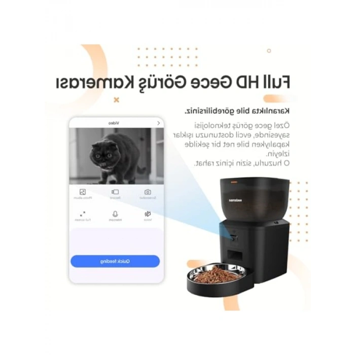 Akıllı Kedi Köpek Mama Kabı - 1080P Kameralı, Gece Görüşlü