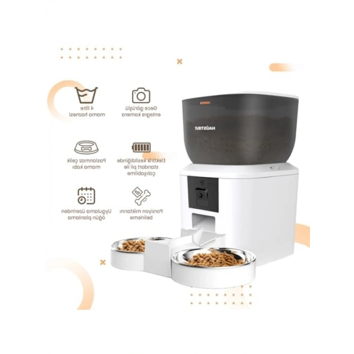 Akıllı Kedi Mama Kabı, 1080P Gece Görüş Kamerası, Wi-Fi Kontrol, 4Lt Kapasiteli