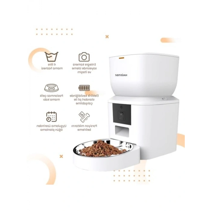 Akıllı Kedi Mama Kabı, Wi-Fi Uzaktan Kontrol, 480P Kamera, 4lt Kapasiteli