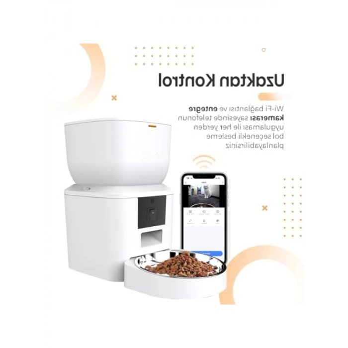 Akıllı Kedi Mama Kabı, Wi-Fi Uzaktan Kontrol, 480P Kamera, 4lt Kapasiteli