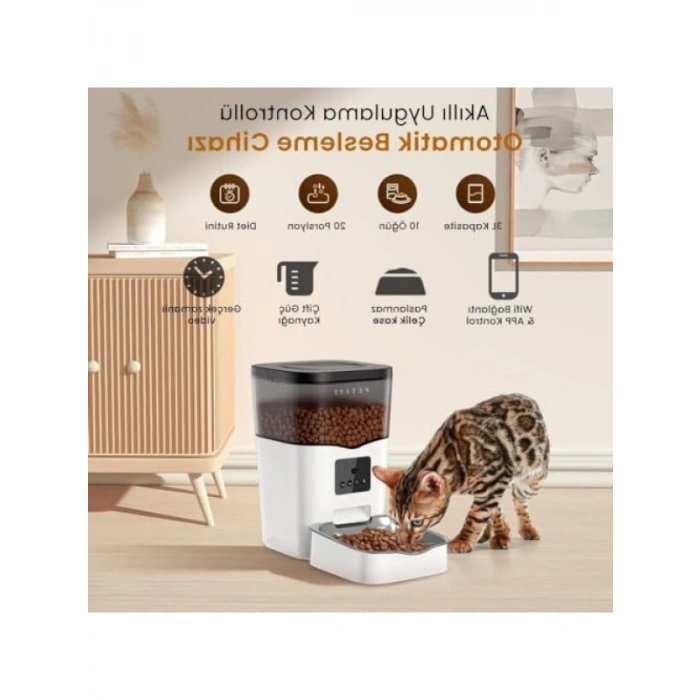 Akıllı Otomatik Kedi Köpek Mama Kabı, Wi-Fi Kontrollü