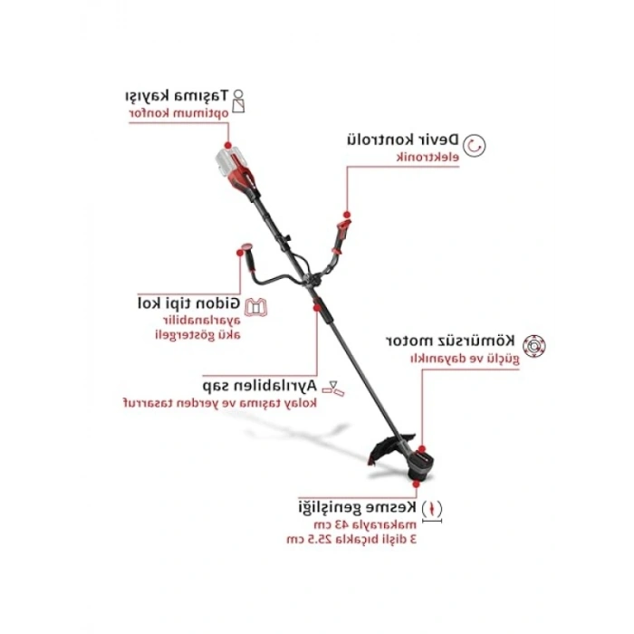 Akülü Çalı Tırpanı, 36V, 43 cm Kesme Genişliği, Kömürsüz Motor