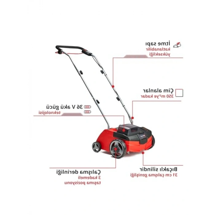 Akülü Çim Havalandırma, 2x18V Güç, Ayarlanabilir Çalışma Derinliği