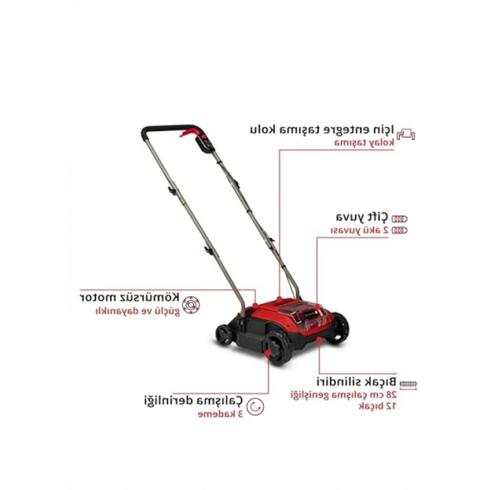 Akülü Kazıma/Havalandırma Makinesi, 28 cm Çalışma Genişliği, Kömürsüz Motor