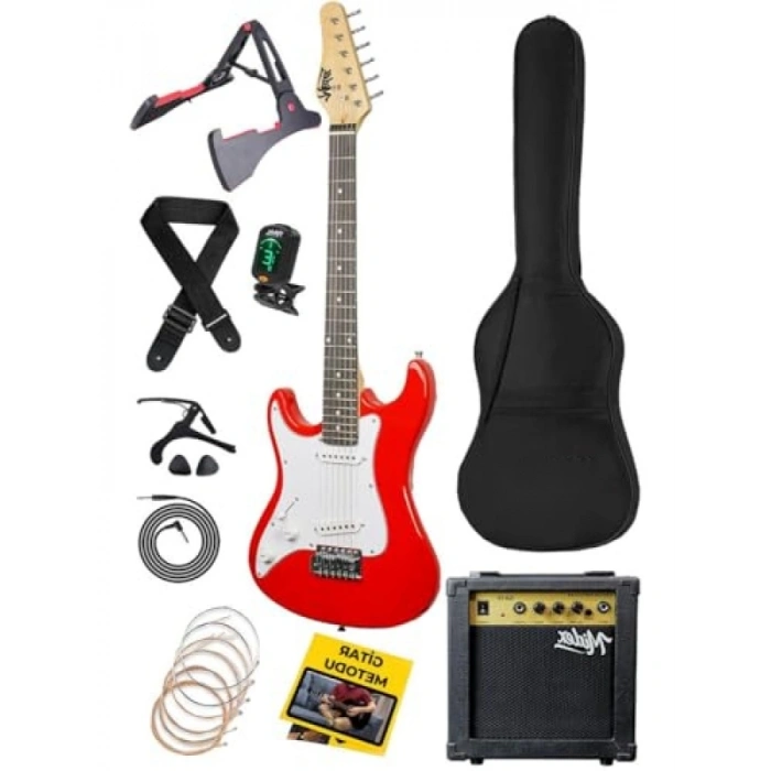 Amfili Full 3/4 Boy Elektro Gitar Seti - Kırmızı (8-12 Yaş)