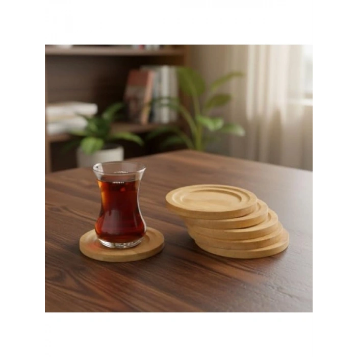 Antibakteriyel Bambu Yuvarlak Çay Tabağı Seti - 6lı