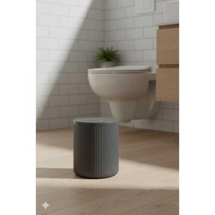 Antrasit/Gri Silindirik Akrilik Çöp Kovası - 5 Litre, Kolay Temizlenir
