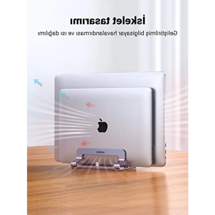 Ayarlanabilir Dikey Dizüstü Bilgisayar Standı - Alüminyum, Çift Yuvalı Tasarım