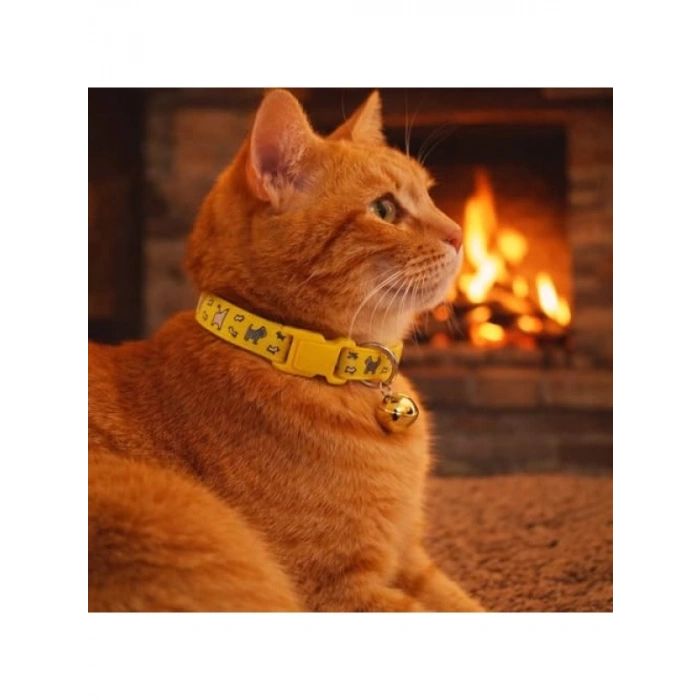 Ayarlenebilir Zilli Kedi Boyun Tasması - Sarı Renk