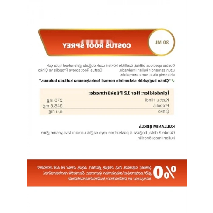 Bağışıklık Destekleyici Costus Kökü Spreyi - 30 ml