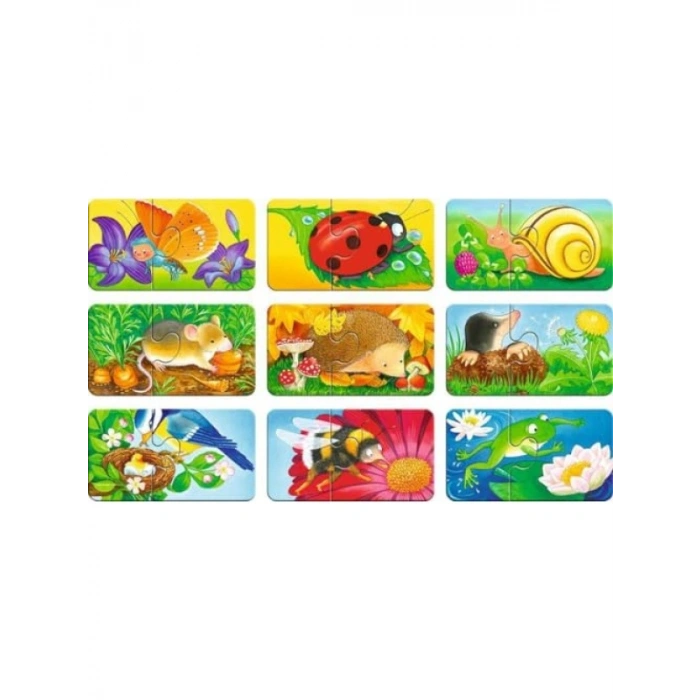 Bahçe Hayvanları Temalı 9 x 2 Parça Puzzle, Canlı Renkler