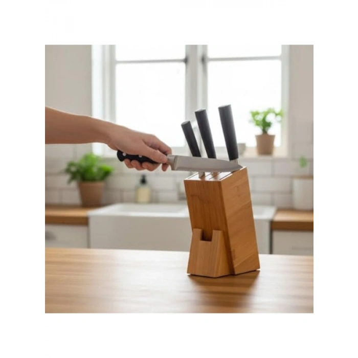 Bambu Ahşap Bıçak Standı (220 mm, Eğik Tasarım)