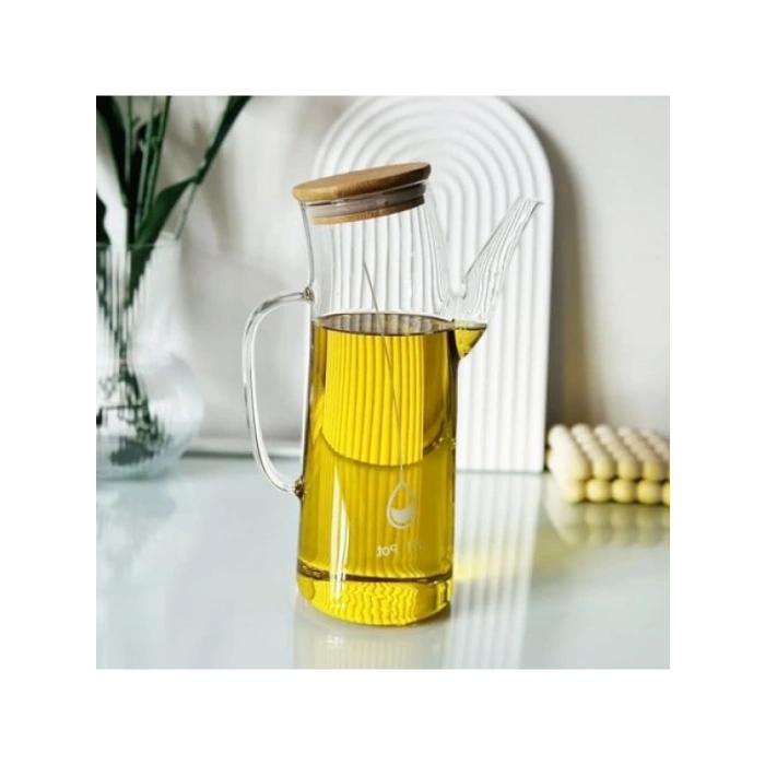 Bambu Kapaklı Borosilikat Cam Yağlık & Sirkelik | 1 Litre Kapasite