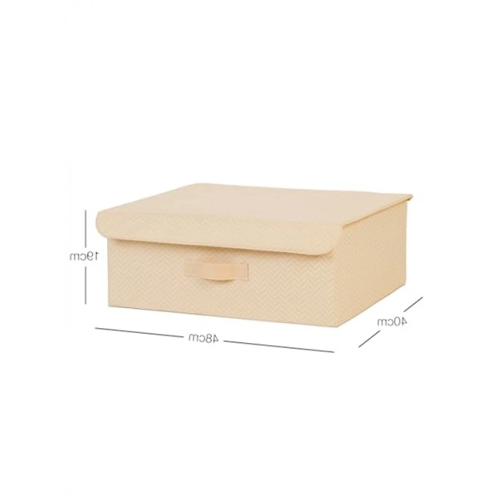 Bej Balıksırtı Desenli Kapaklı Saklama Kutusu 48 x 40 x 19 cm