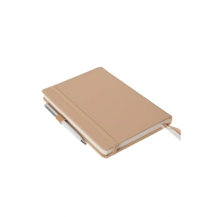 Bej Renkli Sert Kapaklı Lastikli Noktalı Defter - 14 x 20 cm