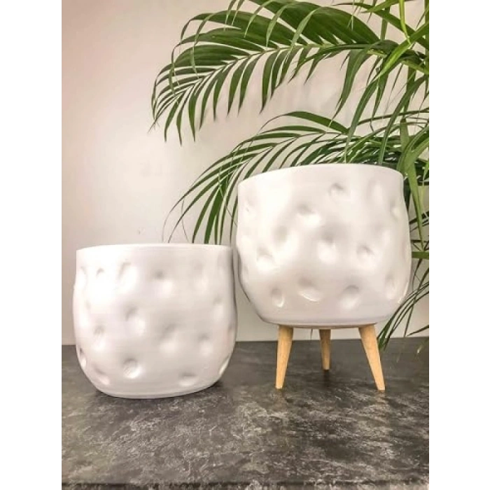Beyaz Desenli 19 CM Ayaksız Saksı Seti - Şık Ev Aksesuarı