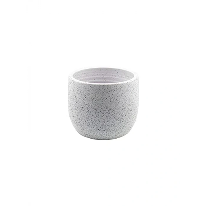 Beyaz Granit Boyalı Toprak Saksı (19 cm Çap)