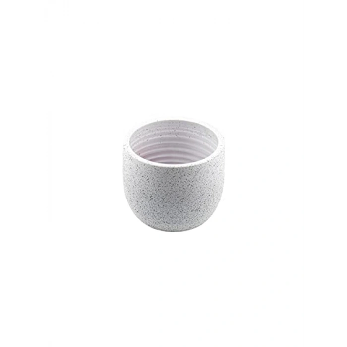 Beyaz Granit Boyalı Toprak Saksı (19 cm Çap)