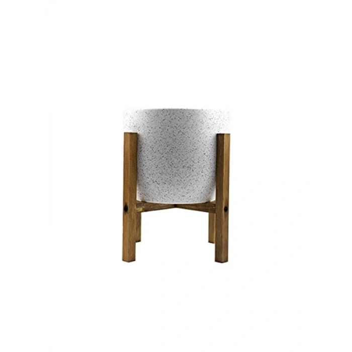 Beyaz Granit Toprak Saksı, 19 CM, 4 Ayaklı, Modern Tasarım
