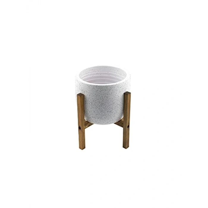 Beyaz Granit Toprak Saksı, 19 CM, 4 Ayaklı, Modern Tasarım