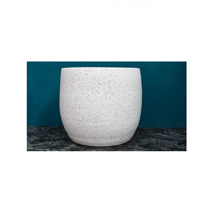 Beyaz Granit Toprak Saksı - 19 CM, Ev Dekorasyon Aksesuarı