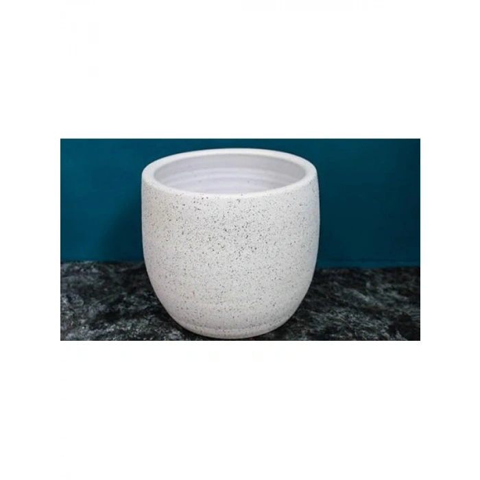 Beyaz Granit Toprak Saksı - 19 CM, Ev Dekorasyon Aksesuarı