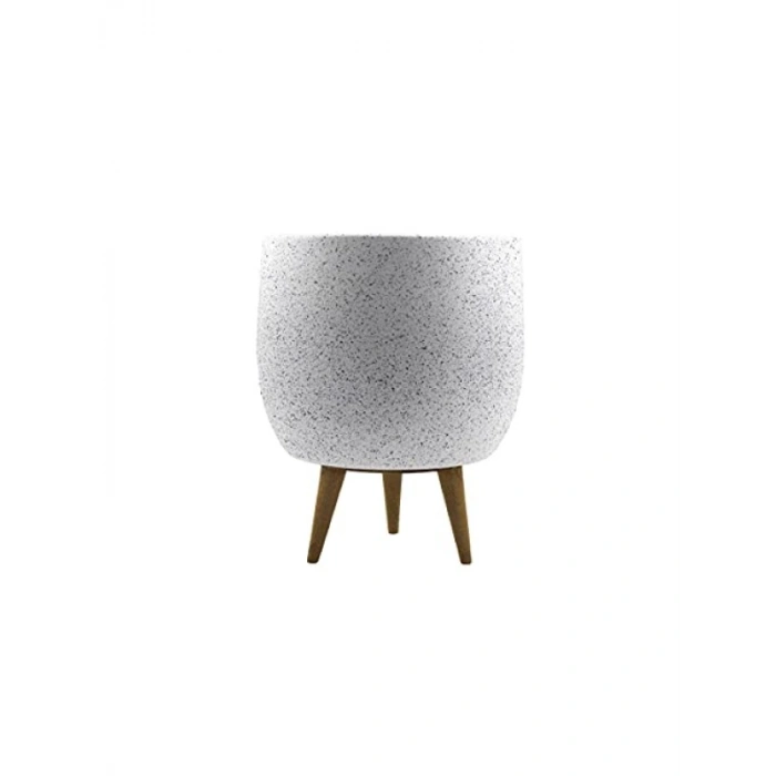 Beyaz Granit Toprak Saksı - 3 Ayaklı - 19 CM, Modern Tasarım