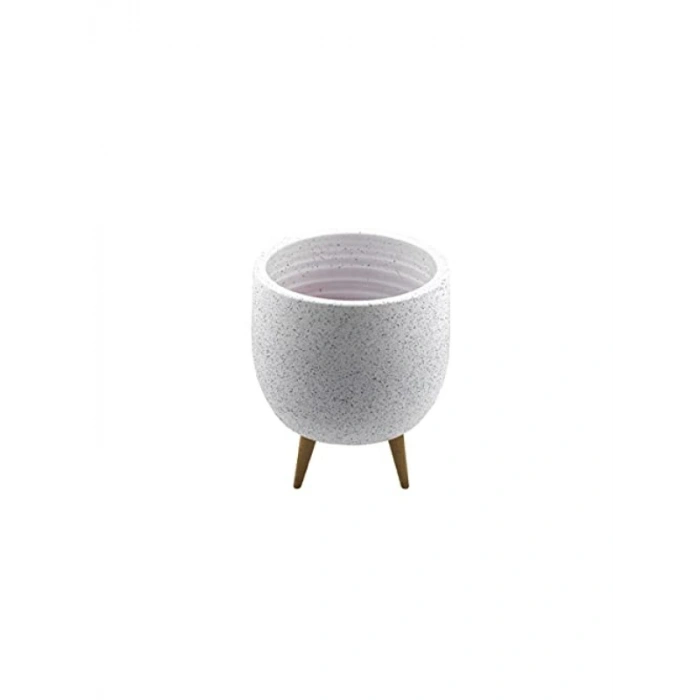 Beyaz Granit Toprak Saksı - 3 Ayaklı - 19 CM, Modern Tasarım